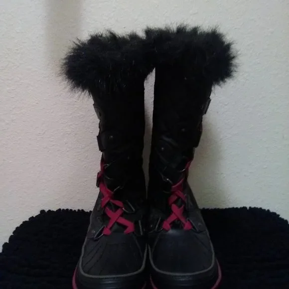 Sorel Black Winter Faux Fur Side Twist Lace-up Boots Size 7 - Picture 3 of 12